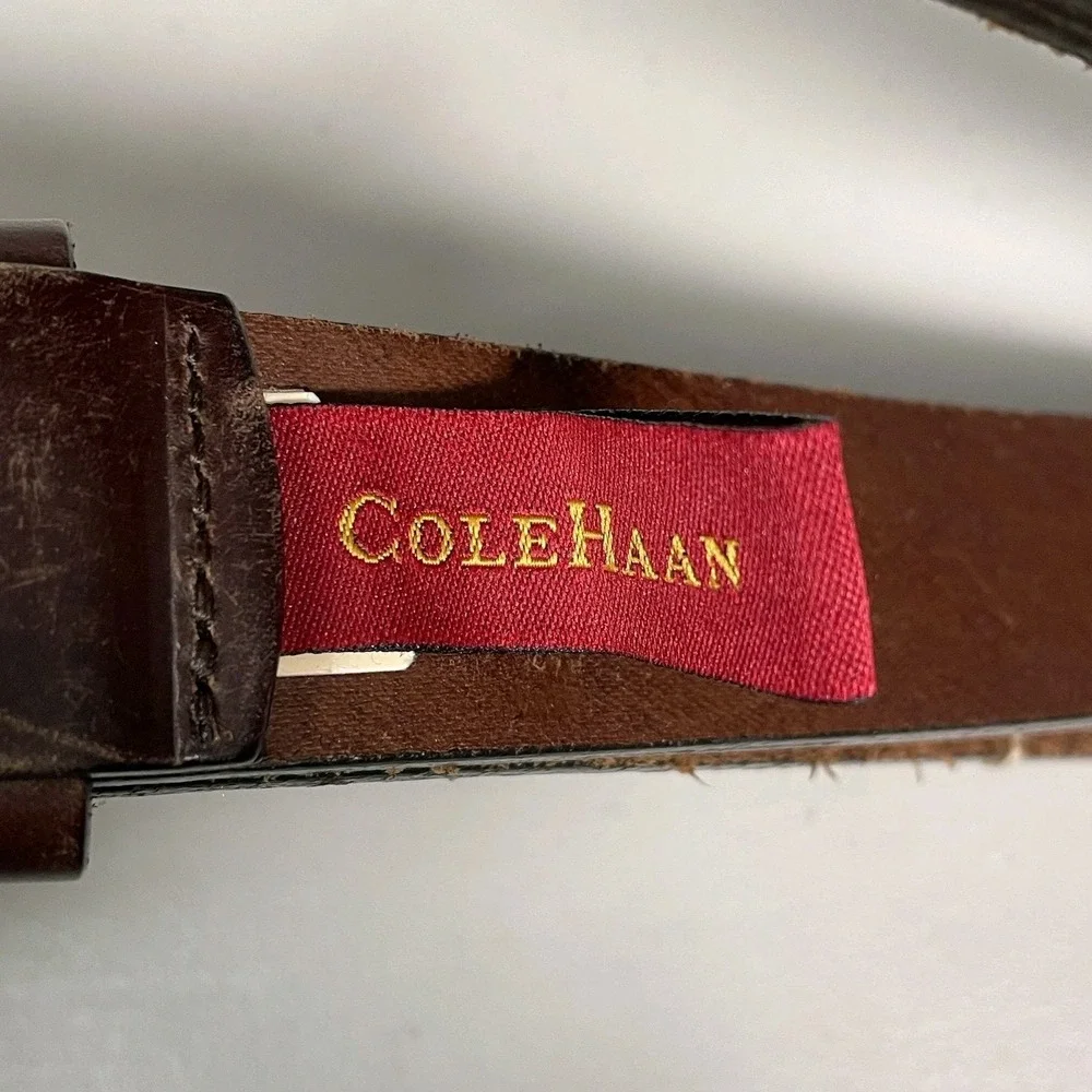 Cole Haan Mens 85/34 Chocolate Brown Genuine Leather Belt Classic Minimalist
